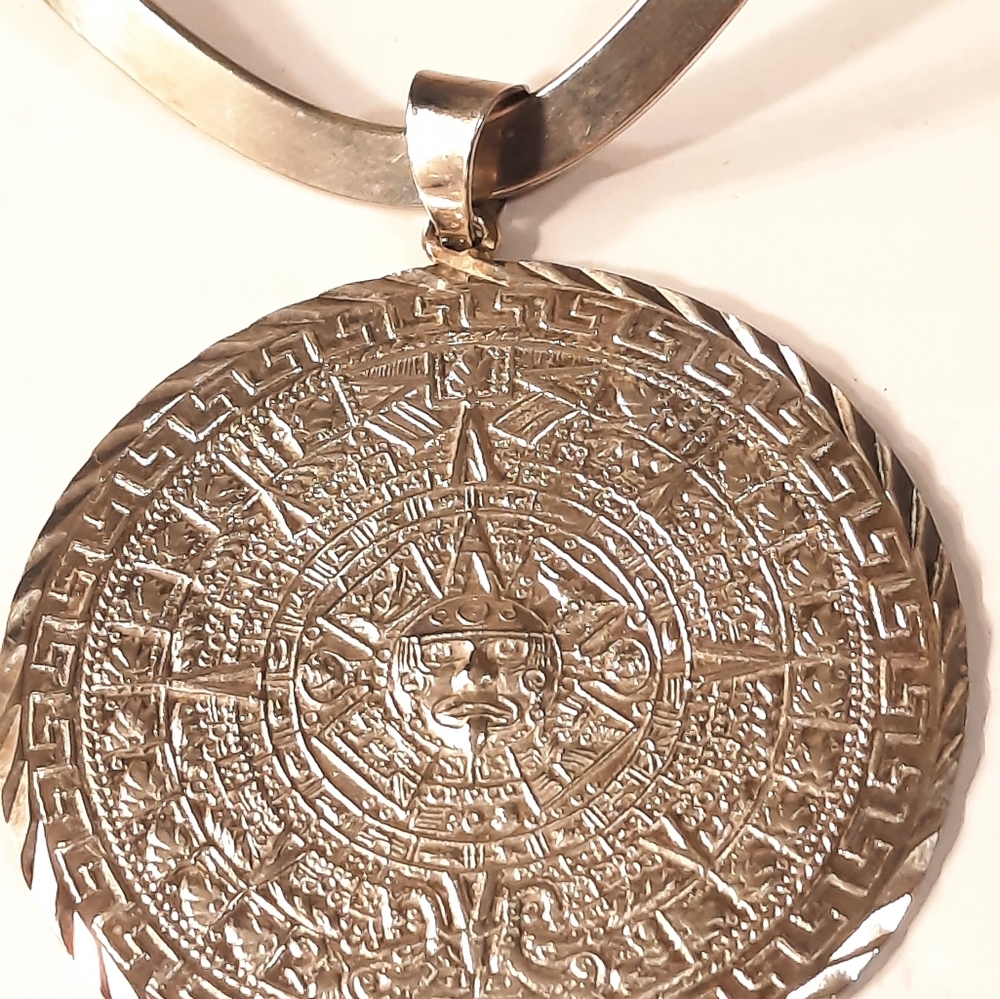 Aztec Calendar Pendant Necklace choker